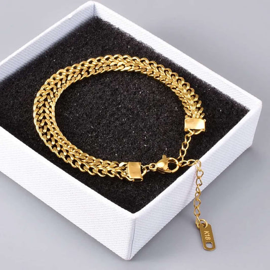 ban Chain BracTarnish Free Stainless Steel Accessories Gold Plated Double Layer Cuelet For Women Girl Bijoux